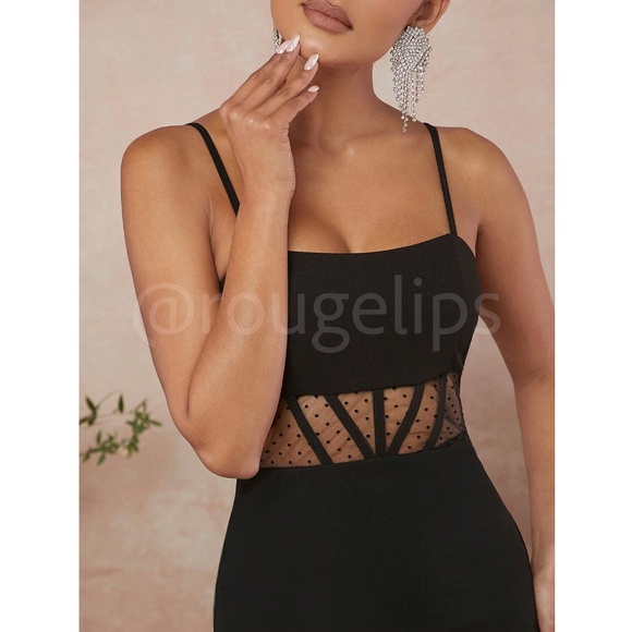 Black Lace Maxi Dress Sheer Details Flared Mermaid Skirt - Picture 4 of 8